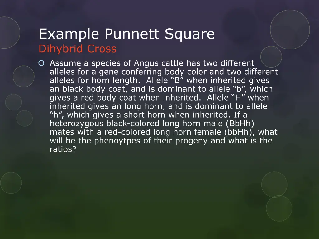 example punnett square dihybrid cross assume