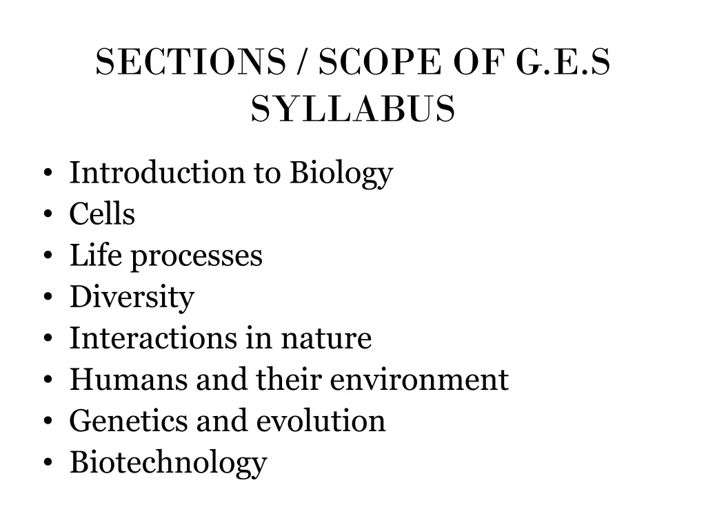 sections scope of g e s syllabus