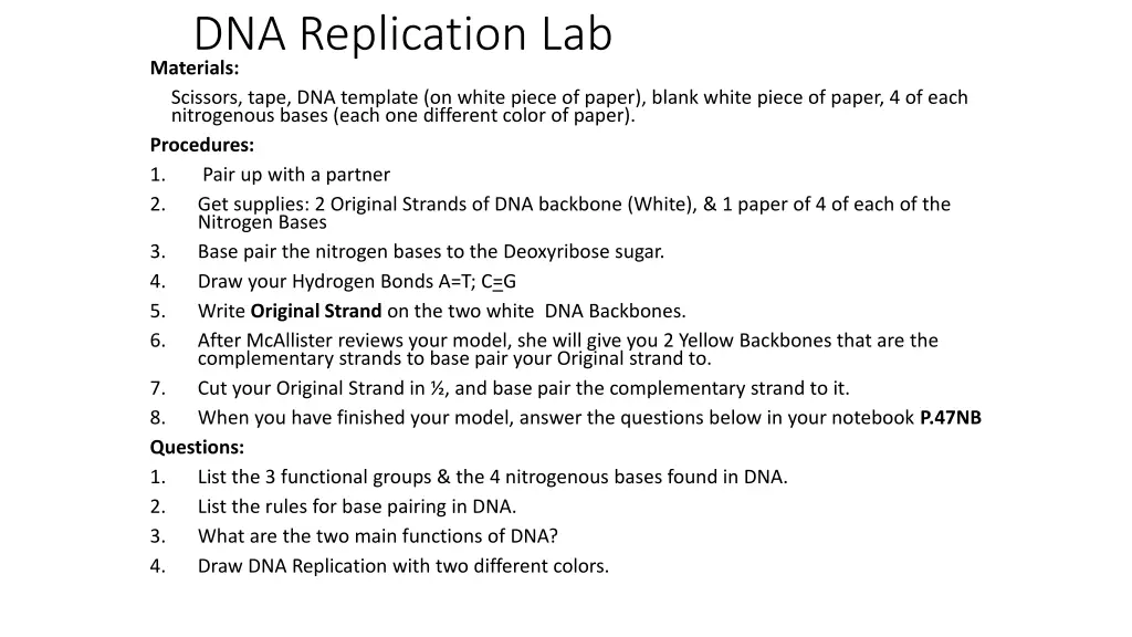 dna replication lab materials scissors tape