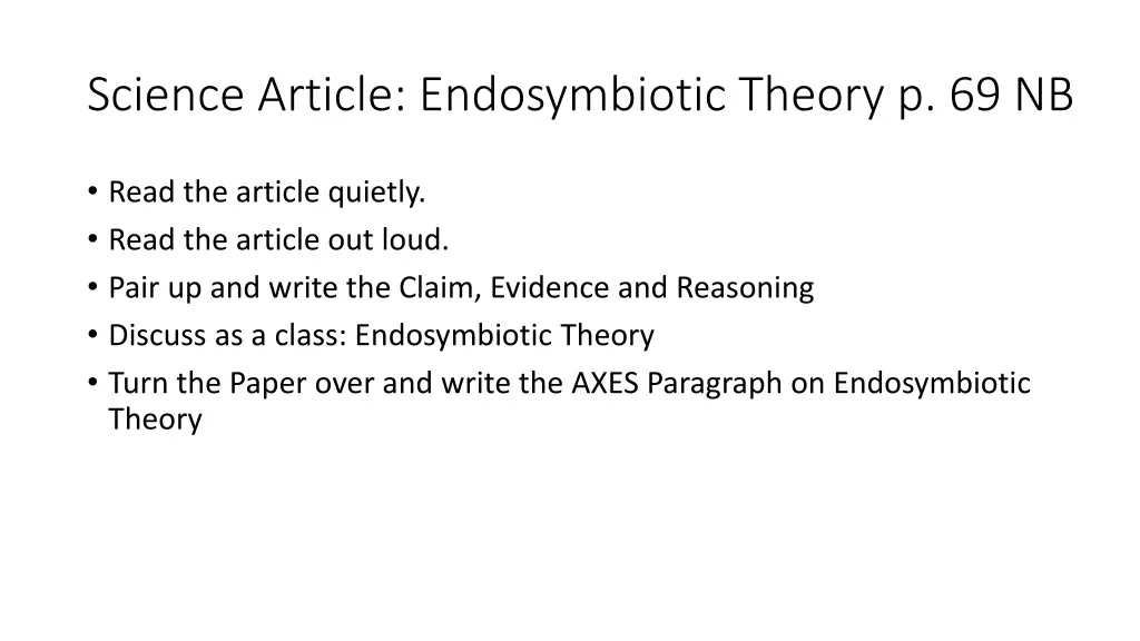 science article endosymbiotic theory p 69 nb