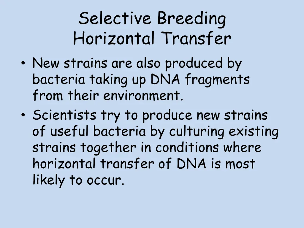 selective breeding horizontal transfer