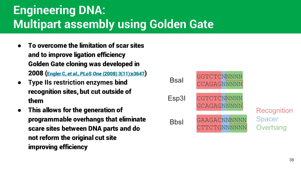 engineering dna multipart assembly using golden