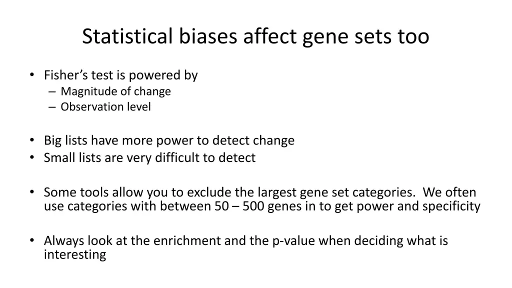 statistical biases affect gene sets too