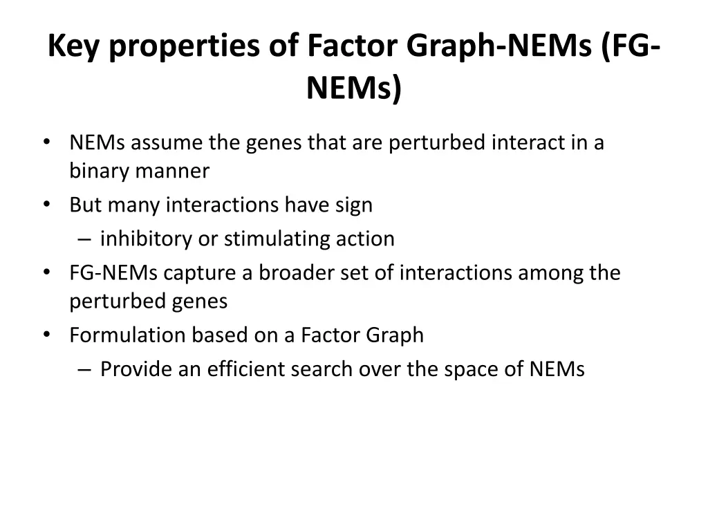 key properties of factor graph nems fg nems