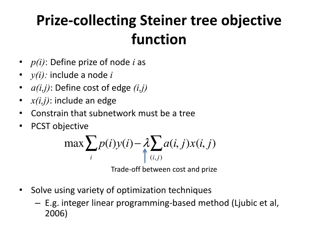 prize collecting steiner tree objective function