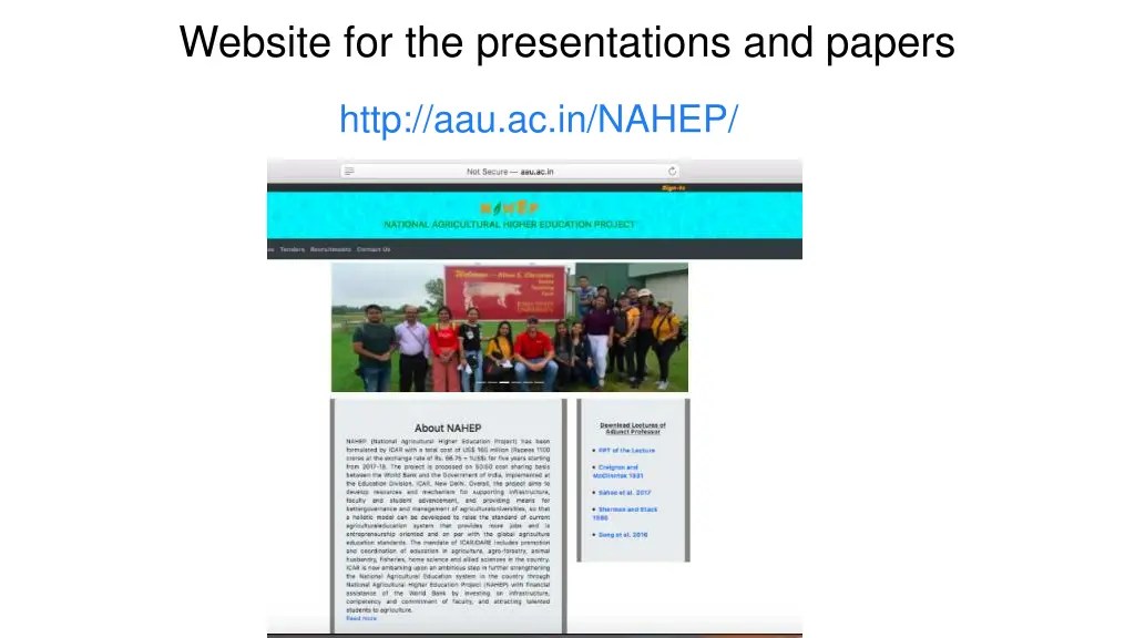 website for the presentations and papers