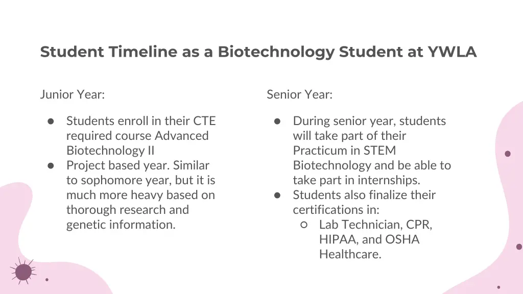 student timeline as a biotechnology student 1