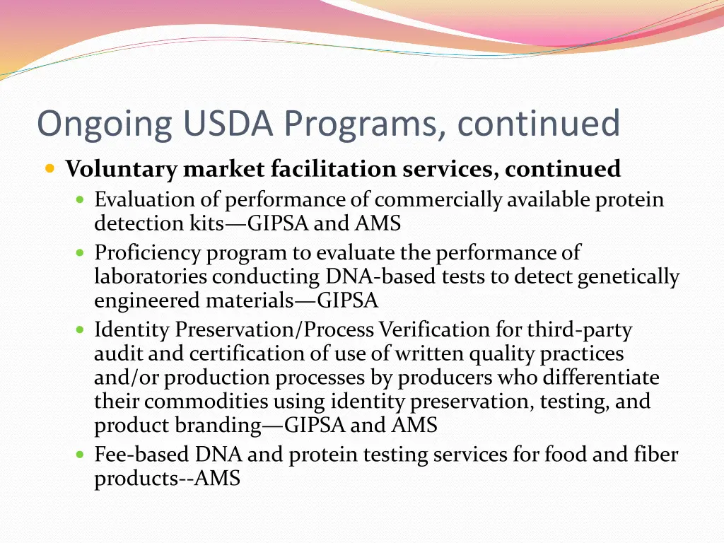 ongoing usda programs continued 2