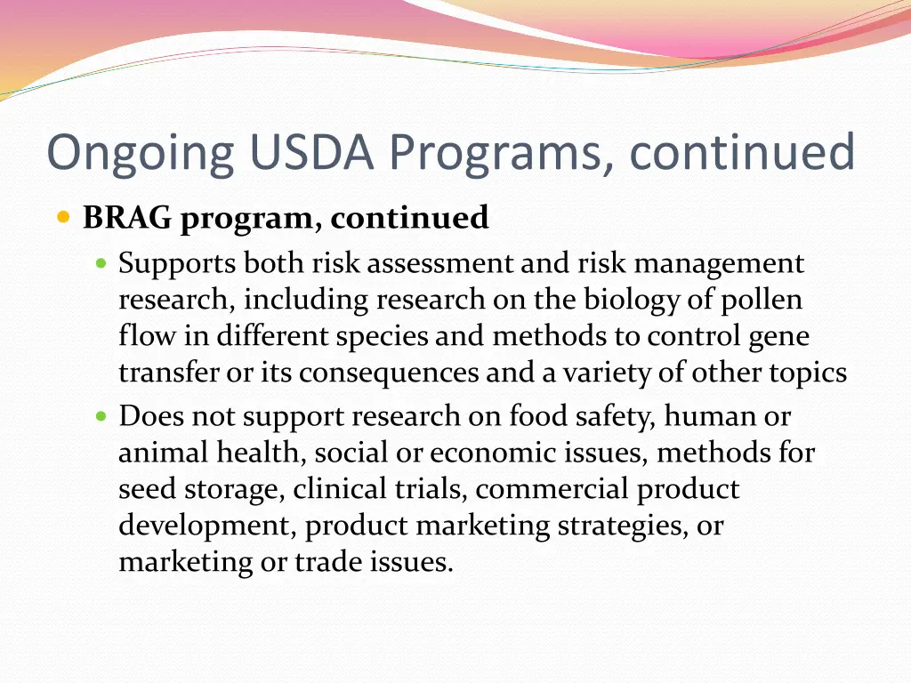 ongoing usda programs continued