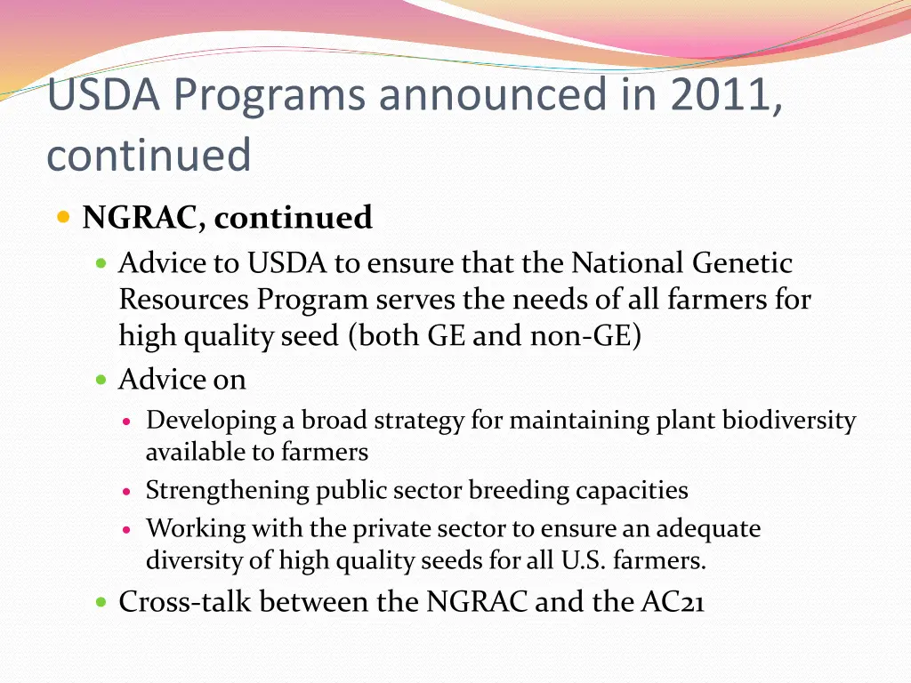 usda programs announced in 2011 continued