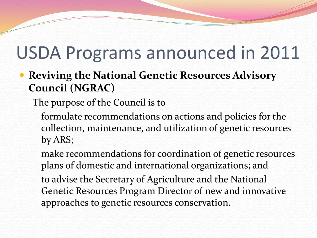 usda programs announced in 2011