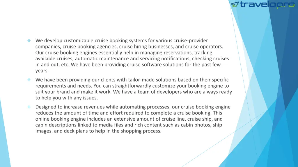 we develop customizable cruise booking systems