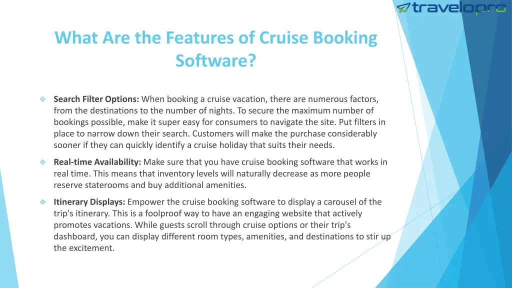 what are the features of cruise booking software