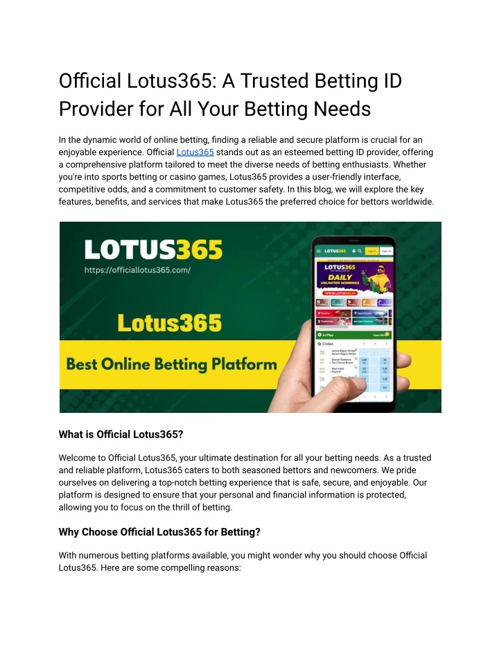 official lotus365 a trusted betting id provider