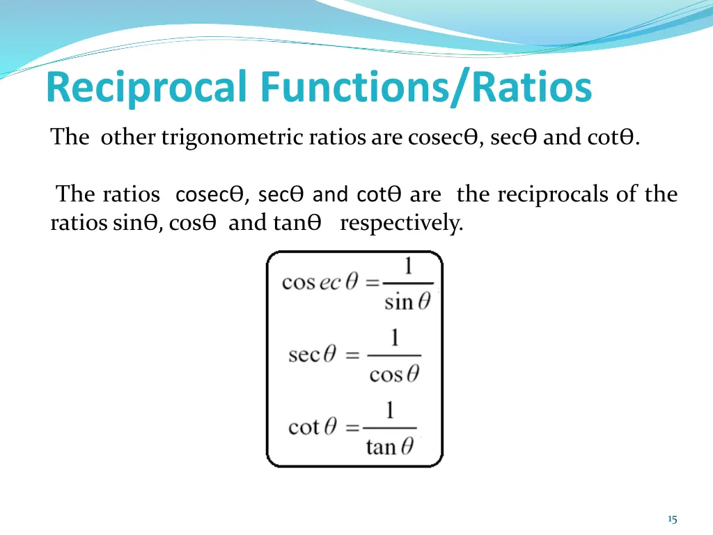 reciprocal functions ratios