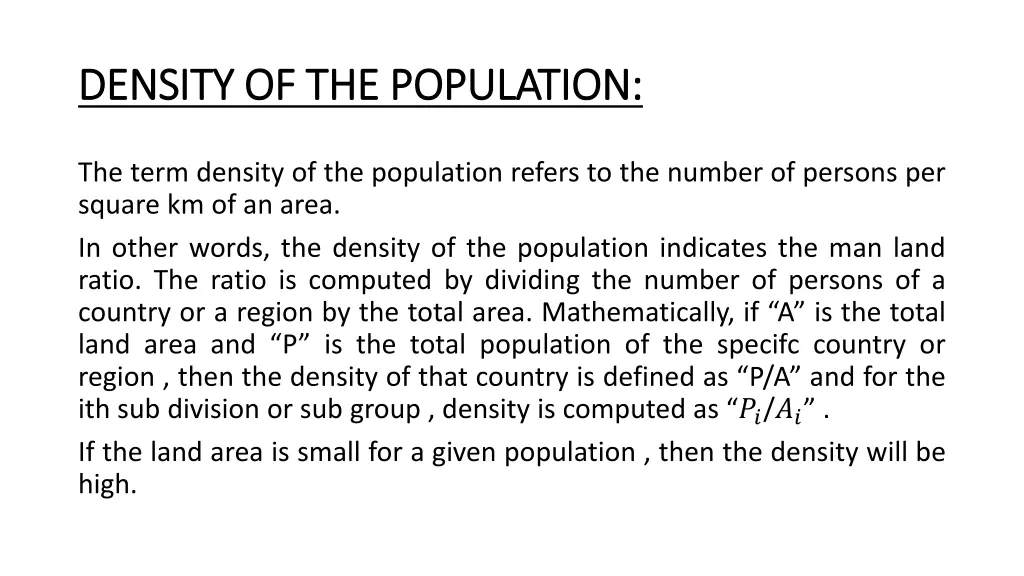 density of the population density