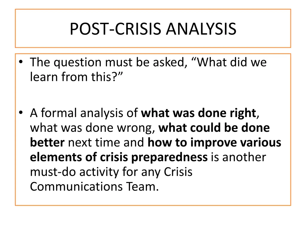 post crisis analysis