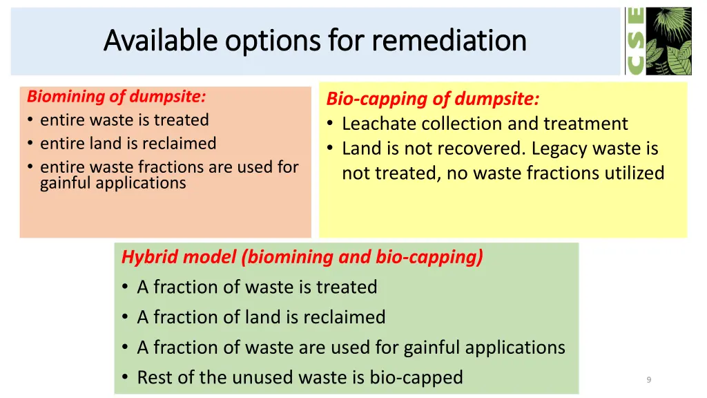 available options for remediation available