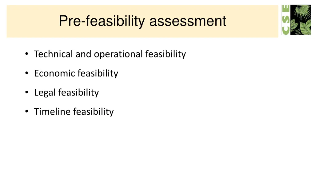 pre feasibility assessment