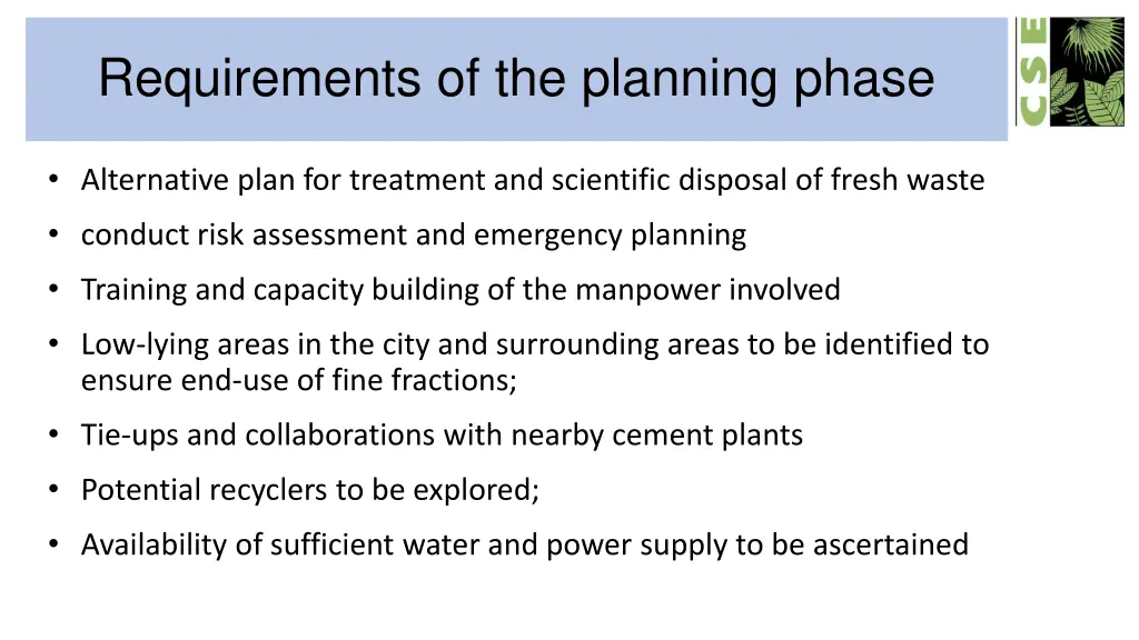 requirements of the planning phase