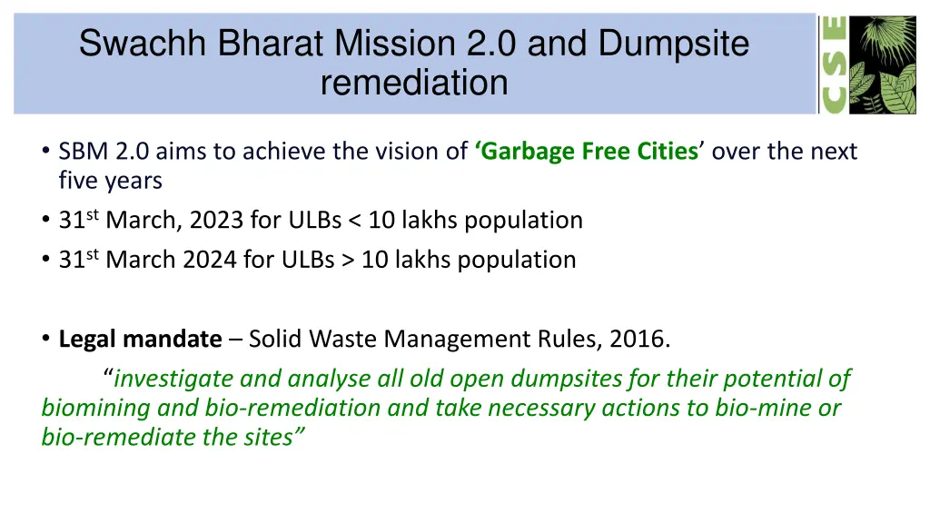 swachh bharat mission 2 0 and dumpsite remediation