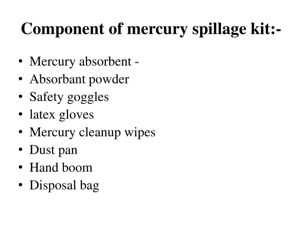 component of mercury spillage kit