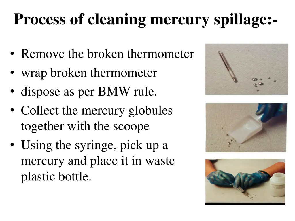 process of cleaning mercury spillage