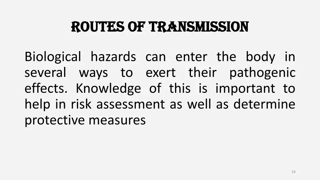 routes of transmission routes of transmission