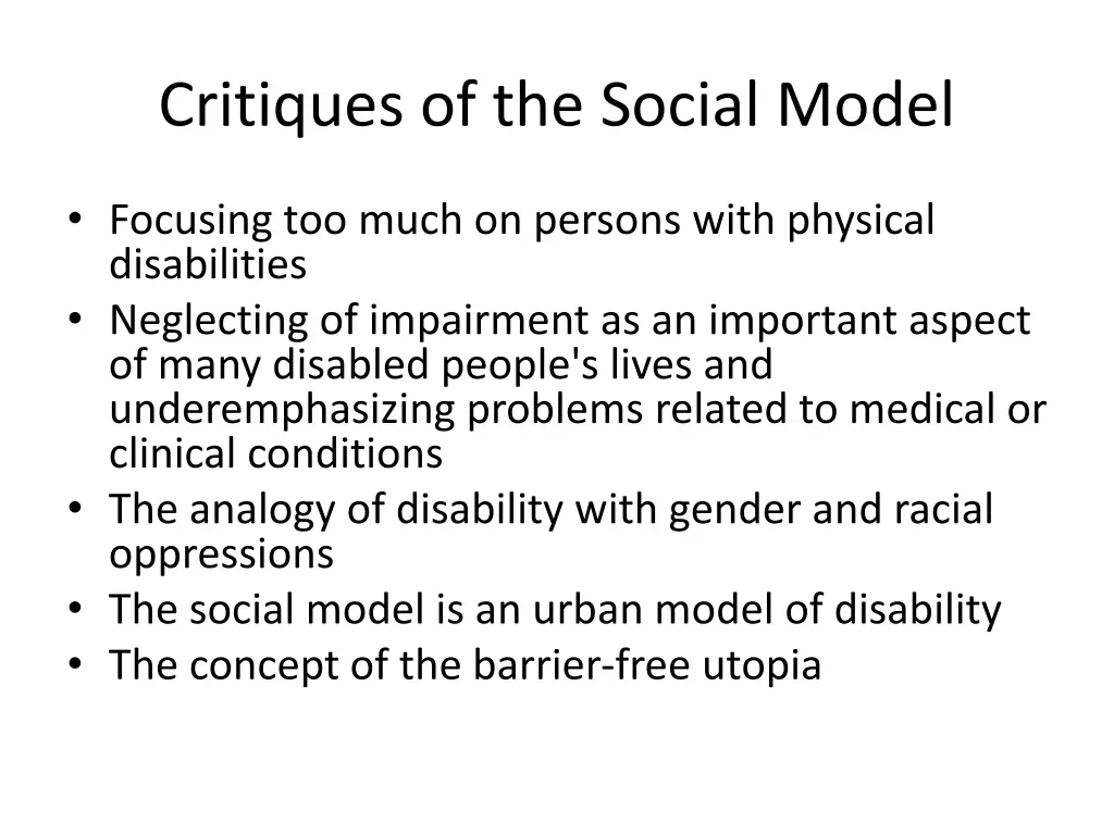 critiques of the social model