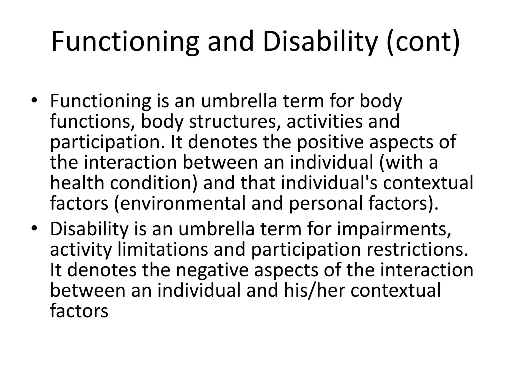 functioning and disability cont