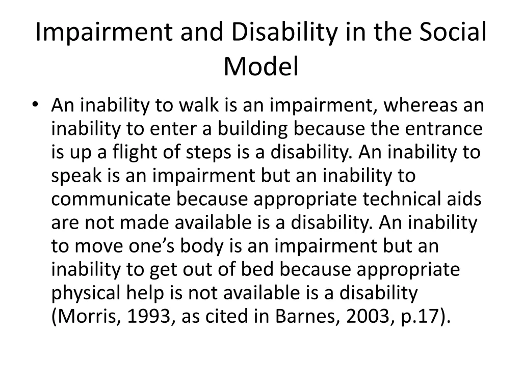 impairment and disability in the social model