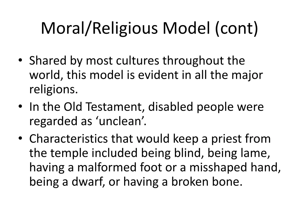 moral religious model cont