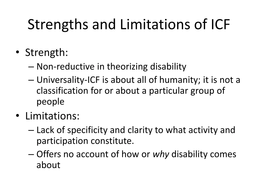 strengths and limitations of icf