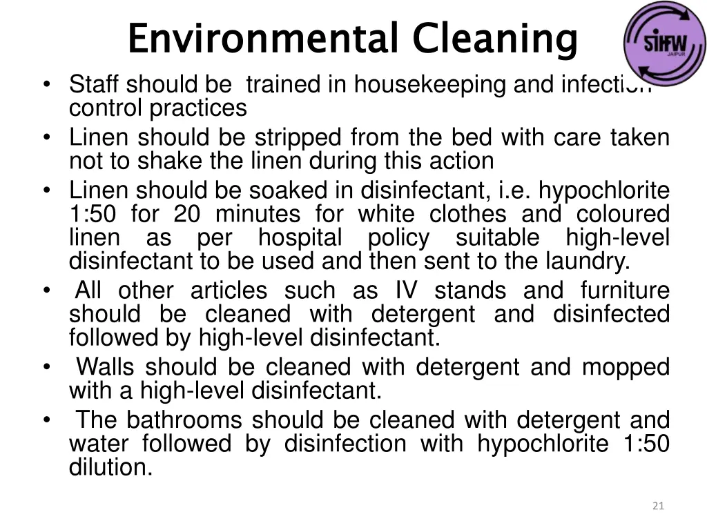 environmental cleaning staff should be trained