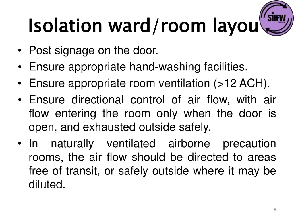 isolation ward room layout post signage