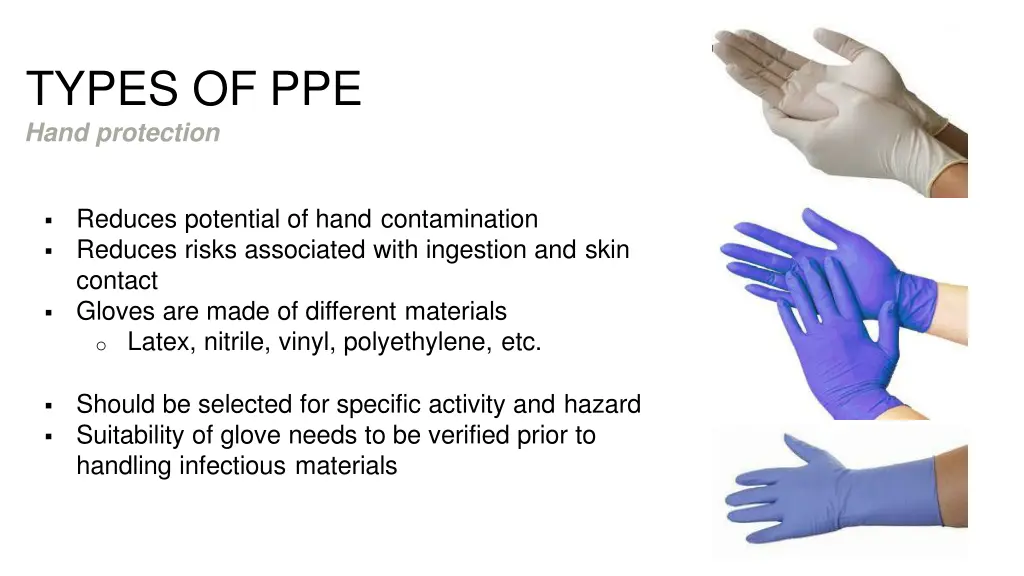 types of ppe hand protection