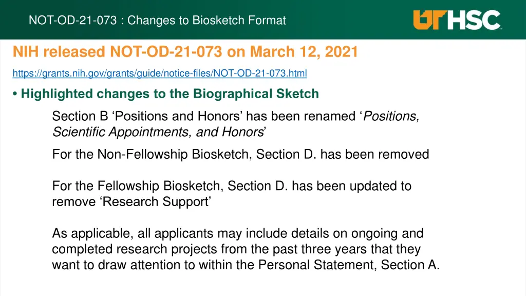 not od 21 073 changes to biosketch format