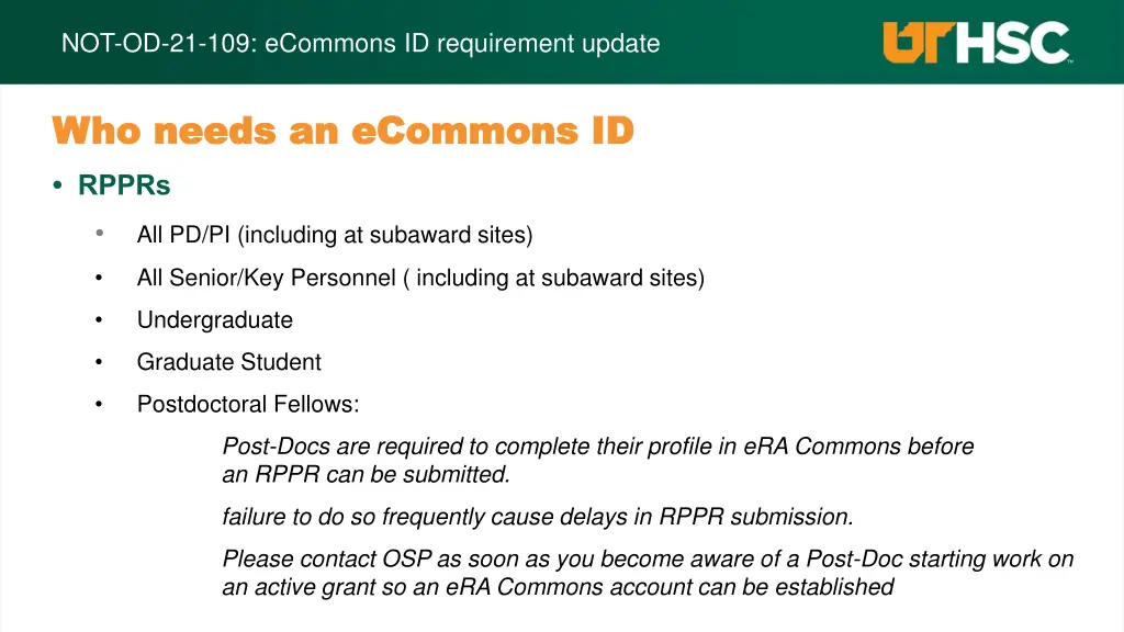 not od 21 109 ecommons id requirement update 2