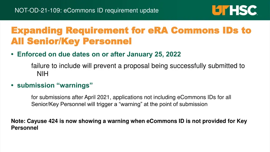 not od 21 109 ecommons id requirement update