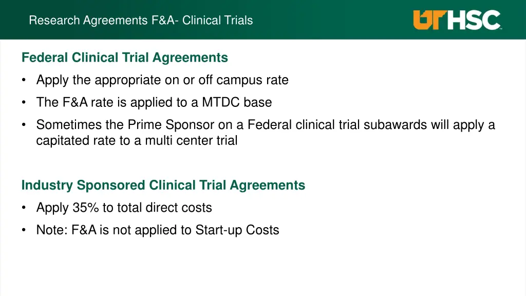 research agreements f a clinical trials