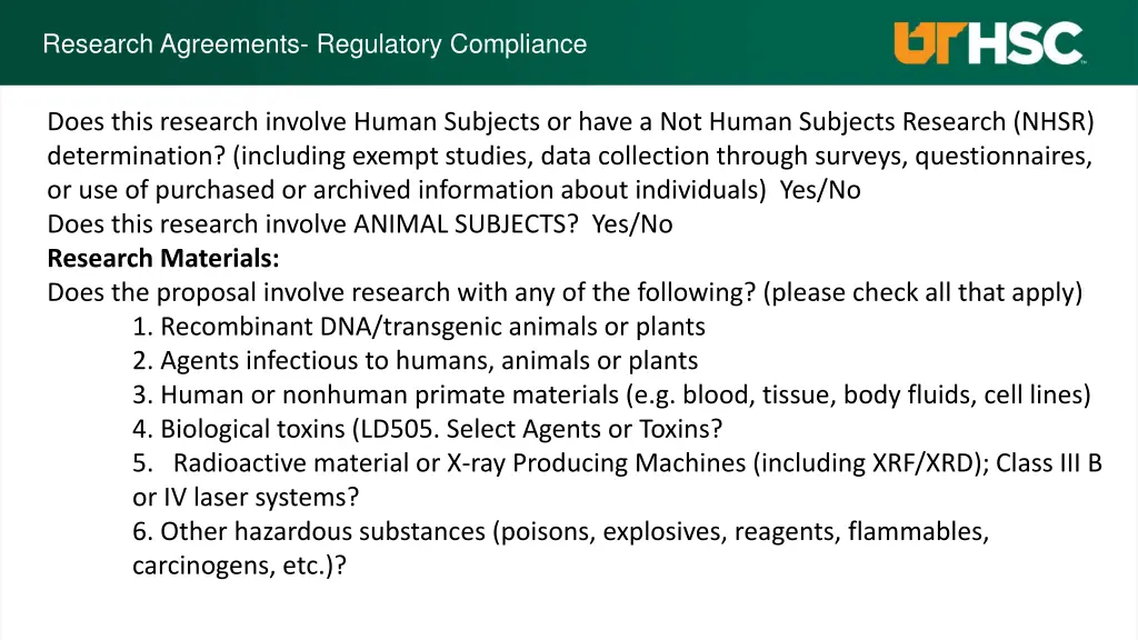 research agreements regulatory compliance