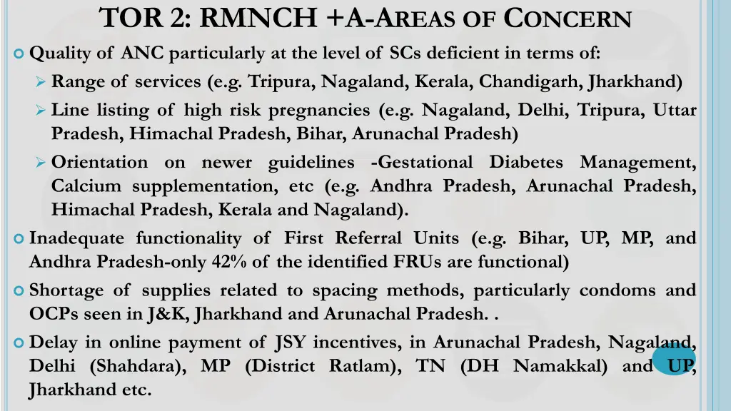 tor 2 rmnch a a reas of c oncern quality