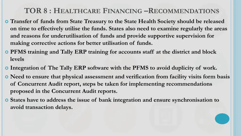 tor 8 h ealthcare f inancing r ecommendations