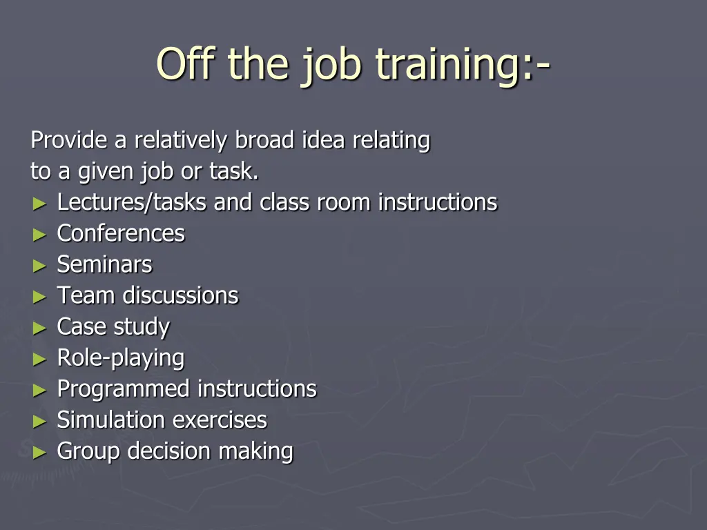 off the job training