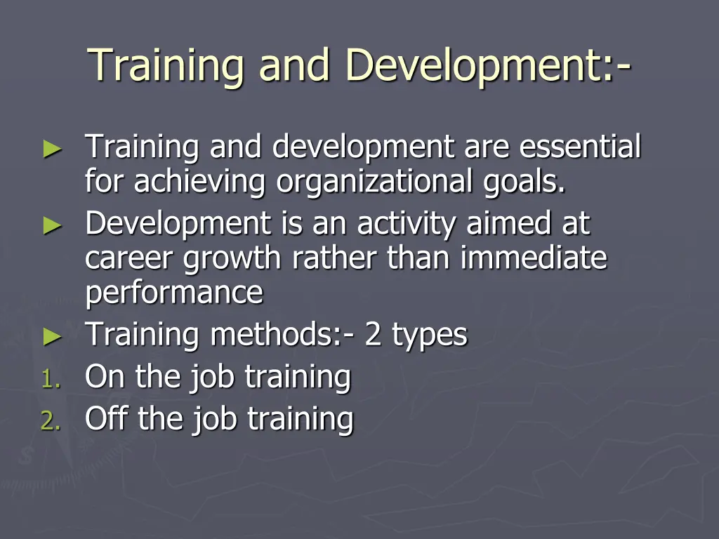 training and development