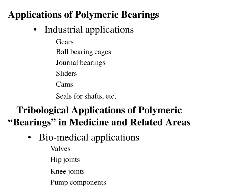 applications of polymeric bearings industrial