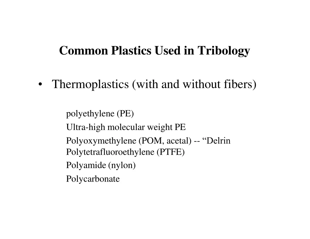 common plastics used in tribology