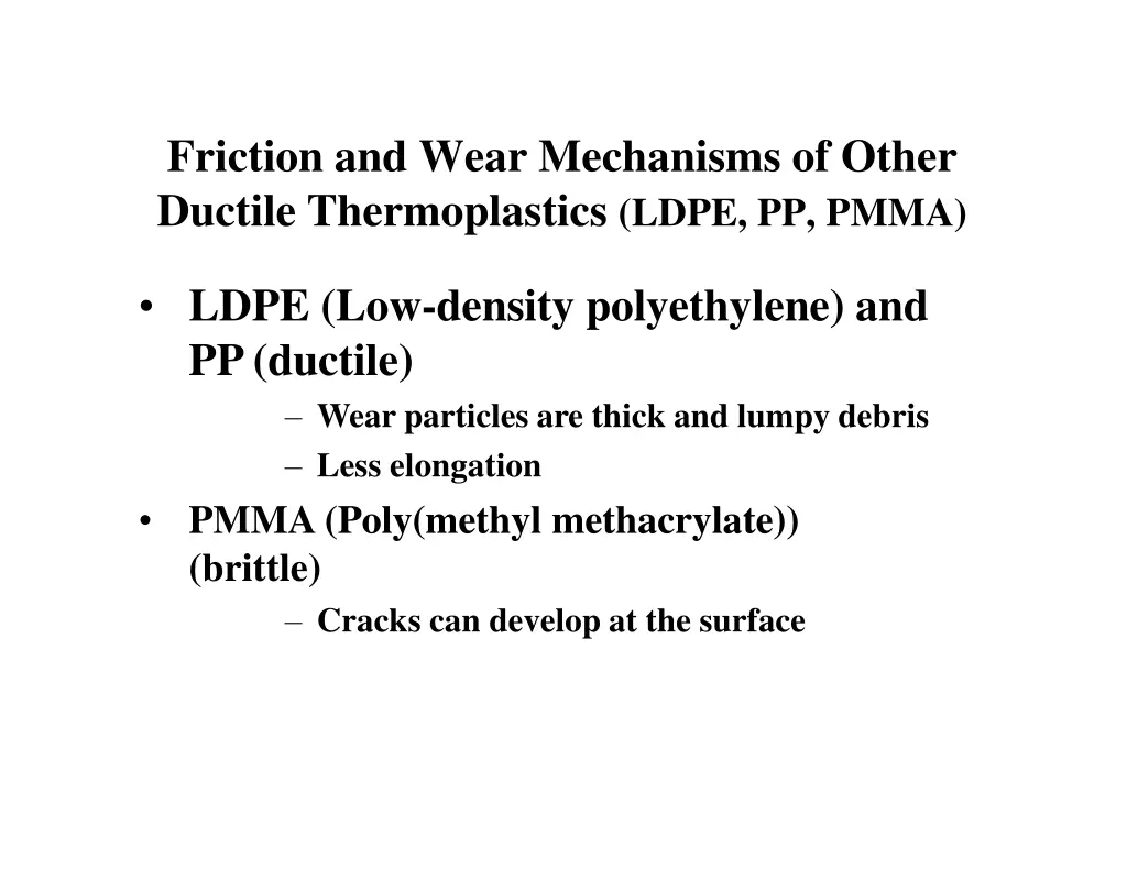 friction and wear mechanisms of other ductile