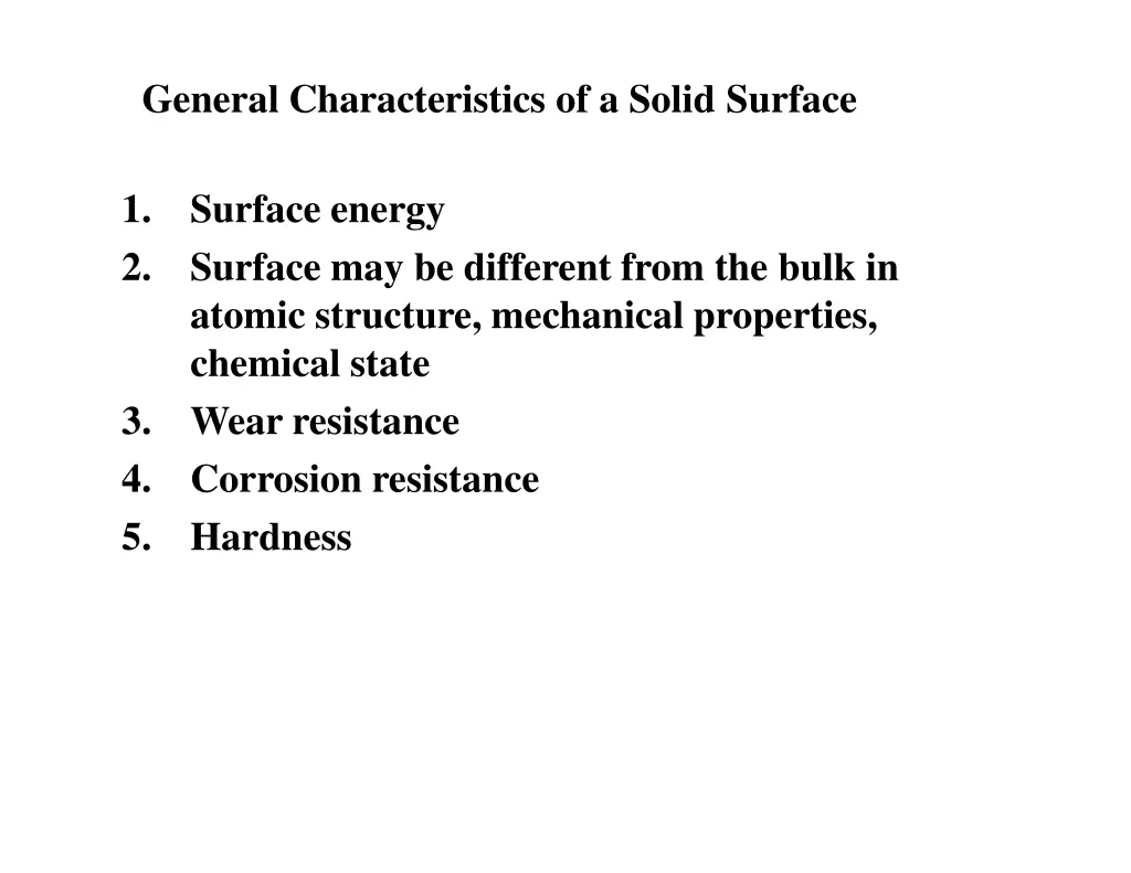 general characteristics of a solid surface