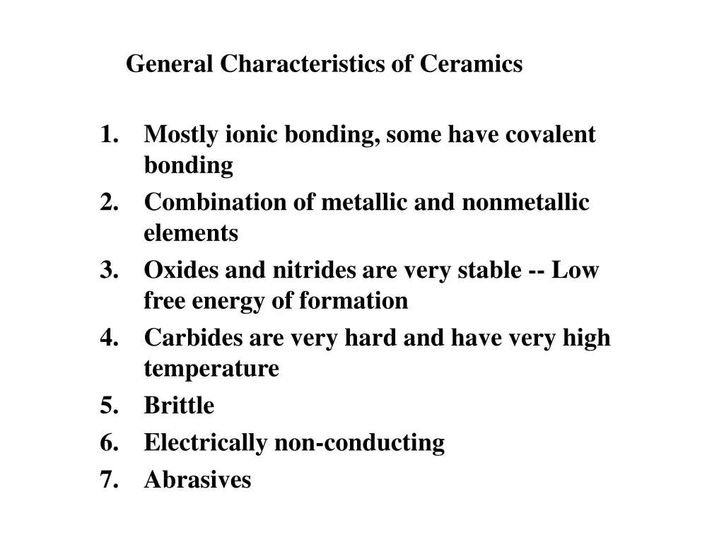 general characteristics of ceramics